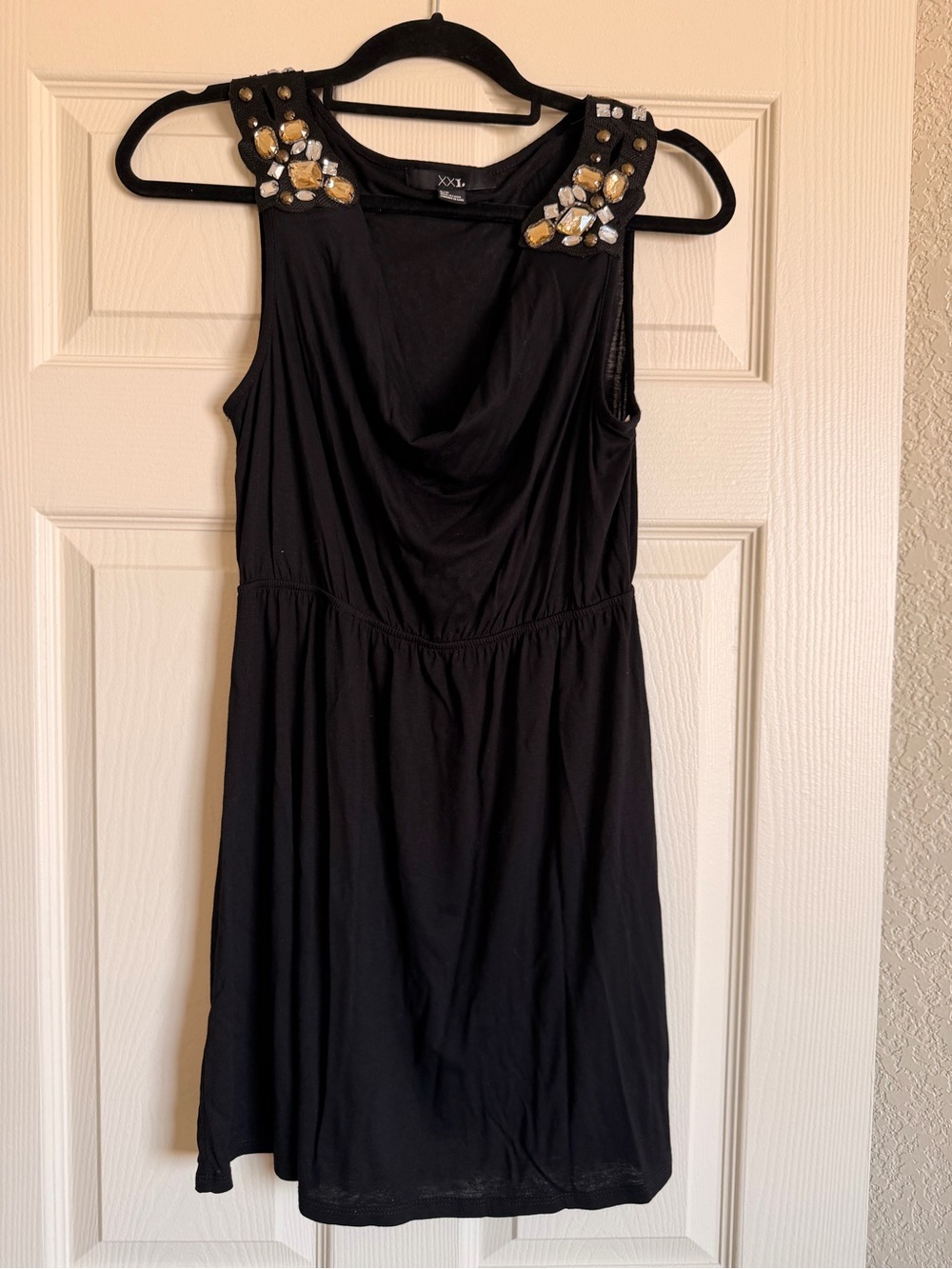 Forever 21 Embellished Shoulder Black Dress Size Small Y2K 2000s Beaded New